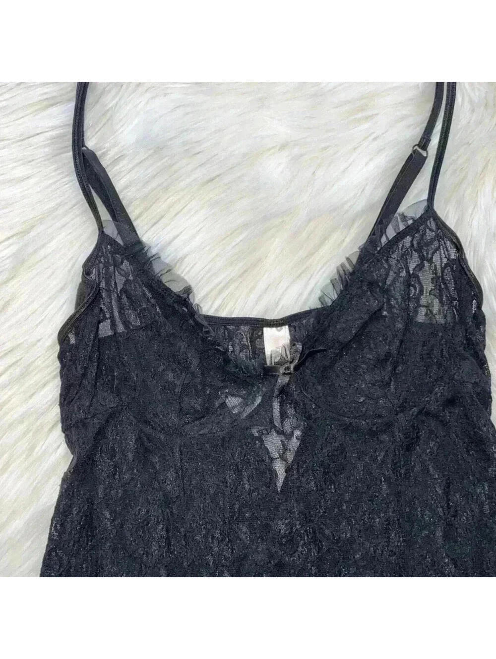 Inner Secrets Lingerie Y2K Gothic Lace Babydoll Ruffle Hem Medium - Picture 3 of 9
